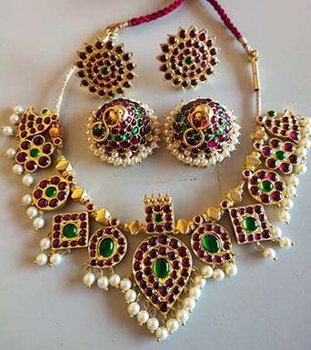 Real kempu temple jewellery necklace