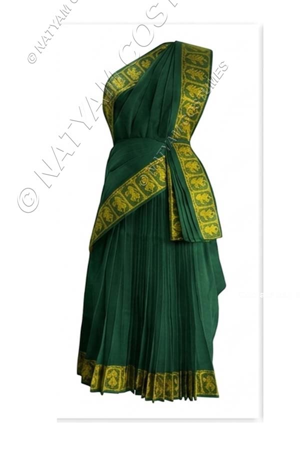 Model5 Stitched Practice Saree - Dark Green with yellow doll boarder