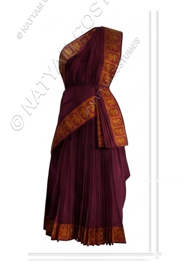 Model5 Stitched Practice Saree - Dark wine with yellow doll boarder