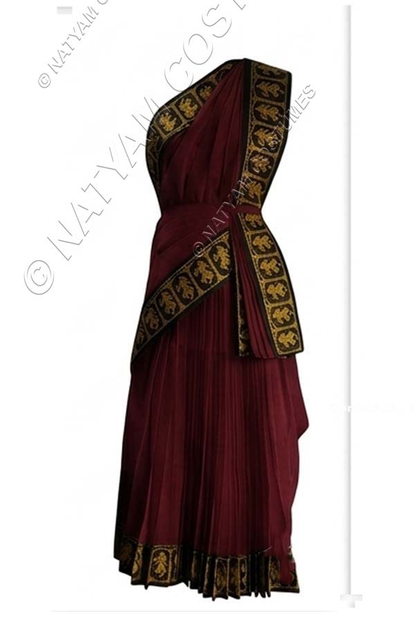 Model5 Stitched Practice Saree - Dark Maroon with yellow doll boarder
