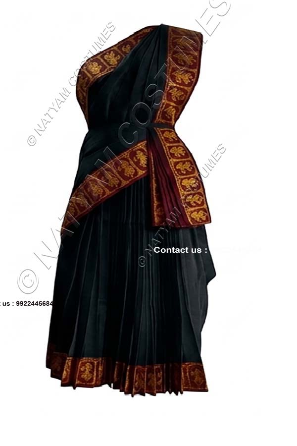 Model5 Stitched Practice Saree - Bright Black with Red doll boarder
