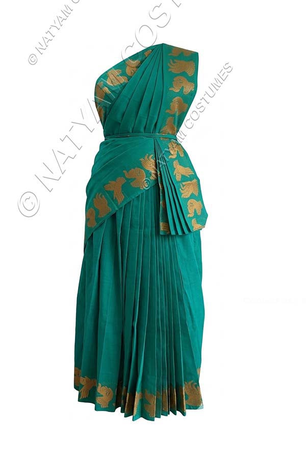 Model5 Stitched Practice Saree - Green with yellow Mudra boarder