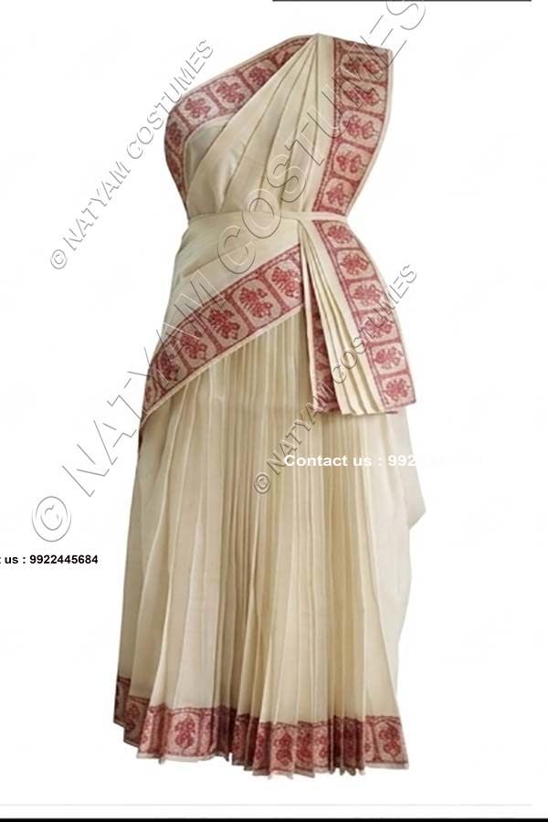 Model5 Stitched Practice Saree - Creame with Red Doll boarder