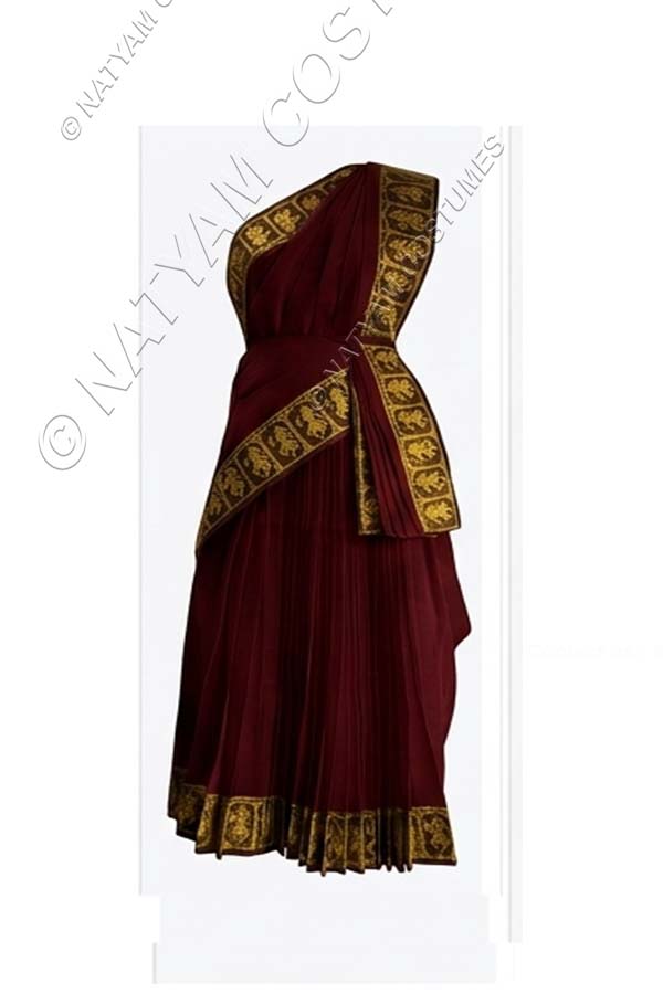 Model5 Stitched Practice Saree - Dark Maroon with yellow Doll boarder