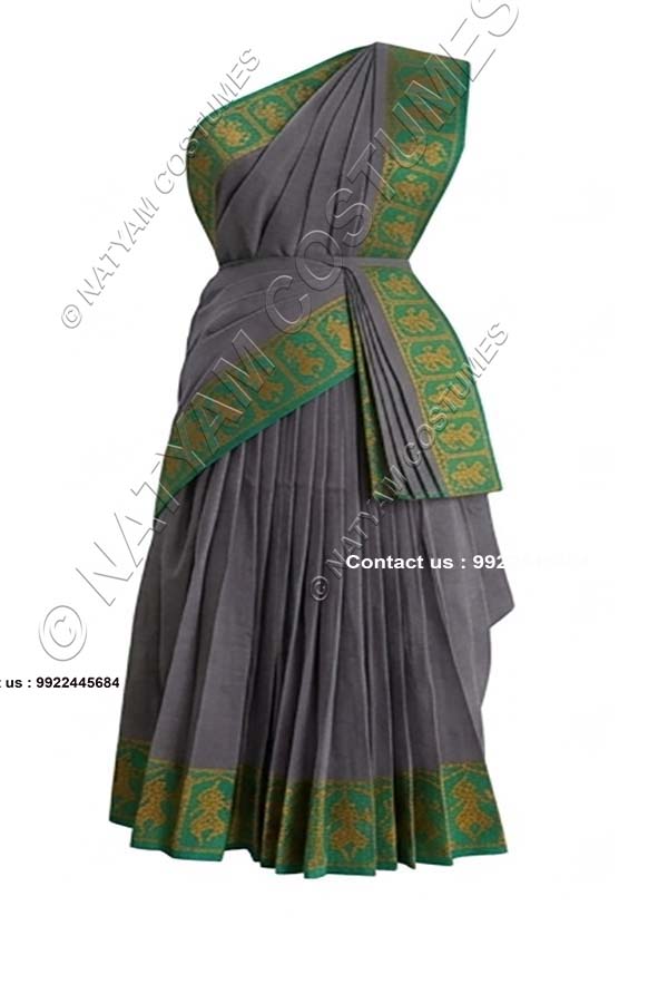 Model5 Stitched Practice Saree - Grey with Green Doll boarder