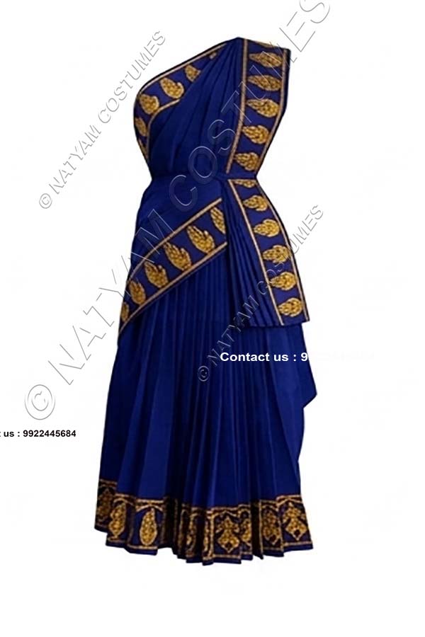 Model5 Stitched Practice Saree - Blue with Yellow Doll boarder