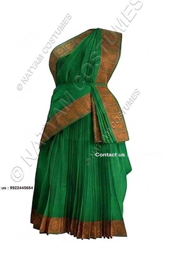 Stitched Practice Saree - Grass Green with yellow Doll boarder