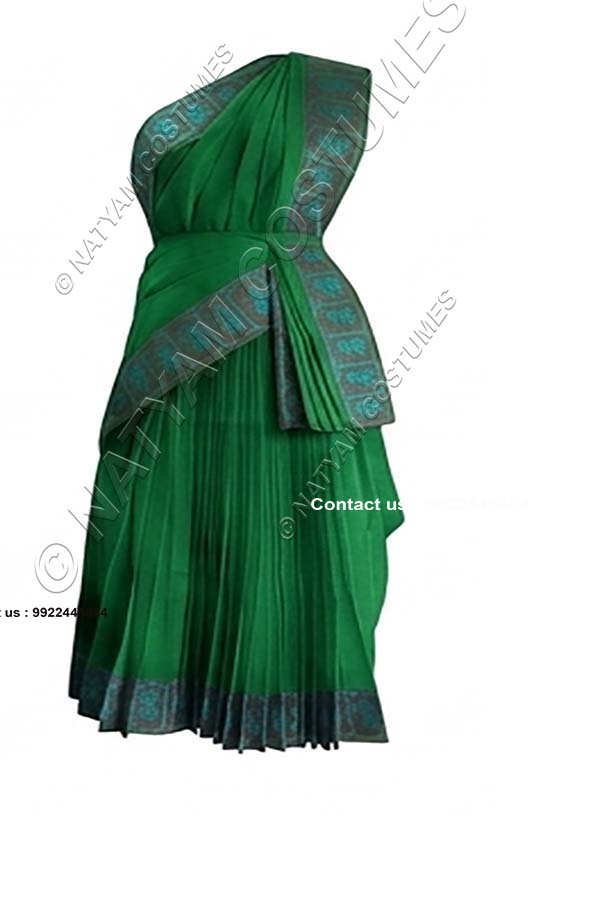 Stitched Practice Saree - Grass Green with blue Doll boarder