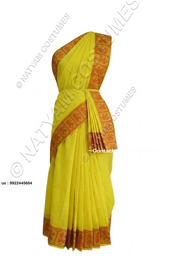 Stitched Practice Saree - Yellow with Red Doll boarder