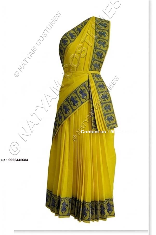 Pre-stitched Practice Saree -Model5 - Yellow with Blue boarder