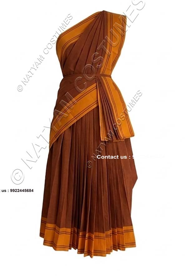 Pre-stitched Practice Saree -Model5 - Brown with Orange boarder