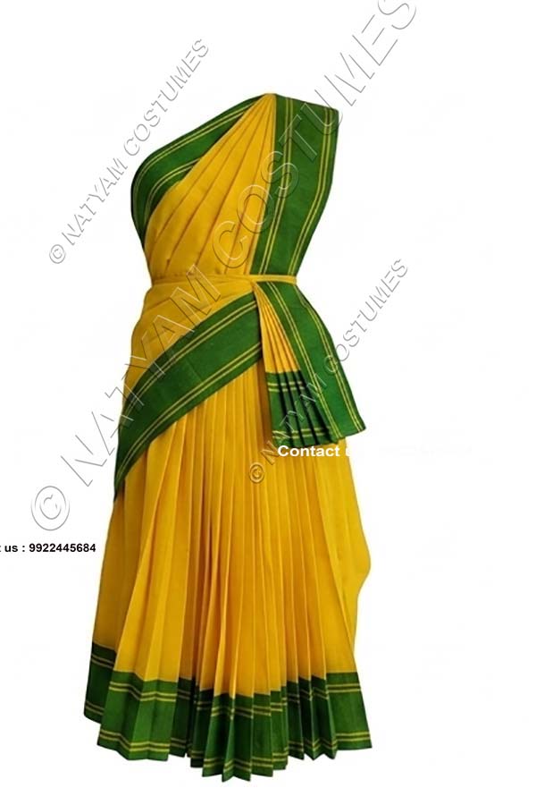 Pre-stitched Practice Saree -Model5 - Yellow with Green boarder