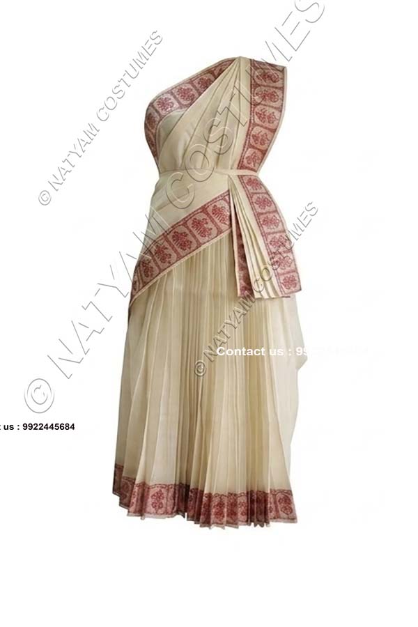 Pre-stitched Practice Saree -Model5 - Cream with Red boarder