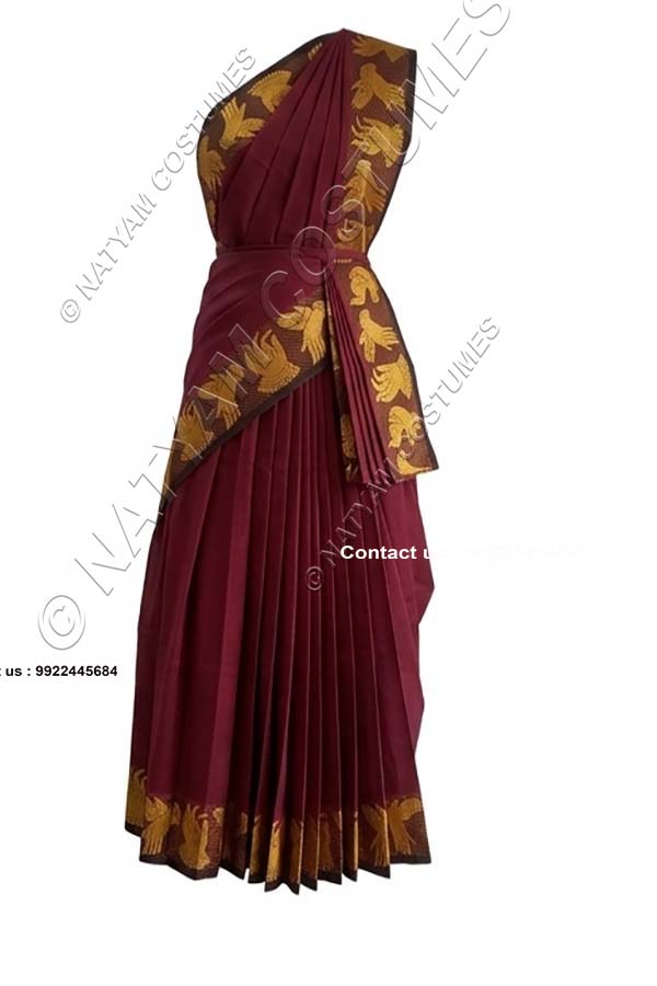 Pre-stitched Practice Saree -Model5 - Bright Maroon with Yellow Mudra boarder