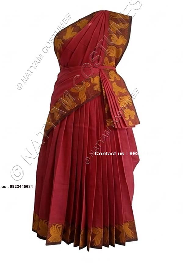 Pre-stitched Practice Saree -Model5 - Light Red with yellow Mudra Boarder