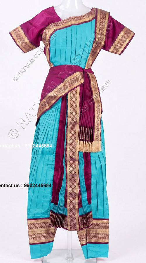 kuchipudi costume dark magenta and skyblue