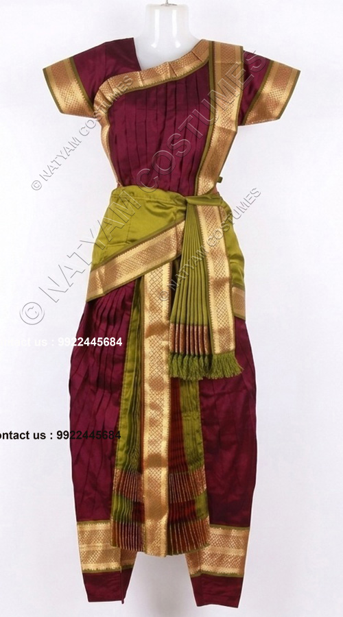 kuchipudi costume wine and mehandi green