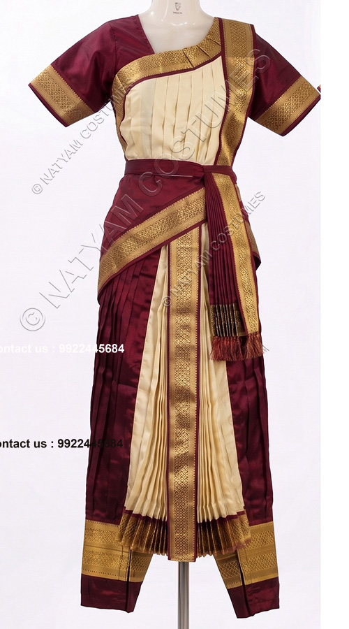 kuchipudi dress creame and majentha