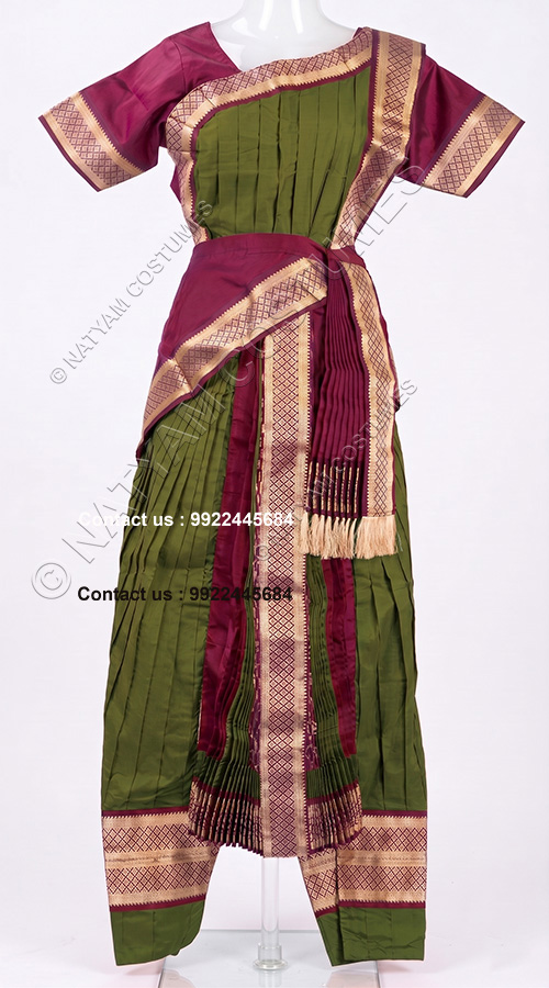 kuchipudi dress dark magentha and military green