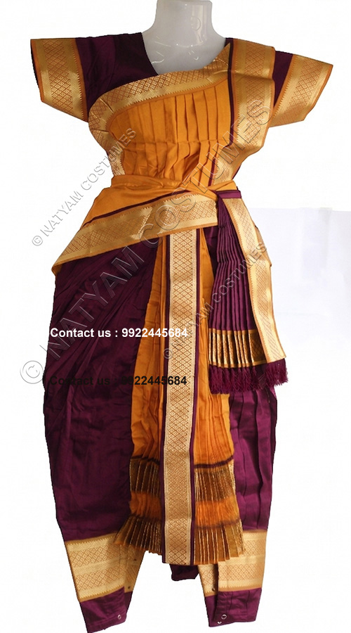 kuchipudi dress dark magentha and orange