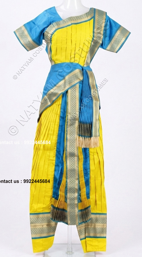 kuchipudi dress lemon yellow and skyblue