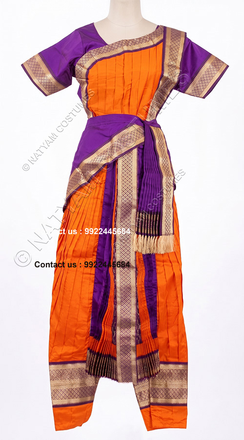 kuchipudi dress orange with purple