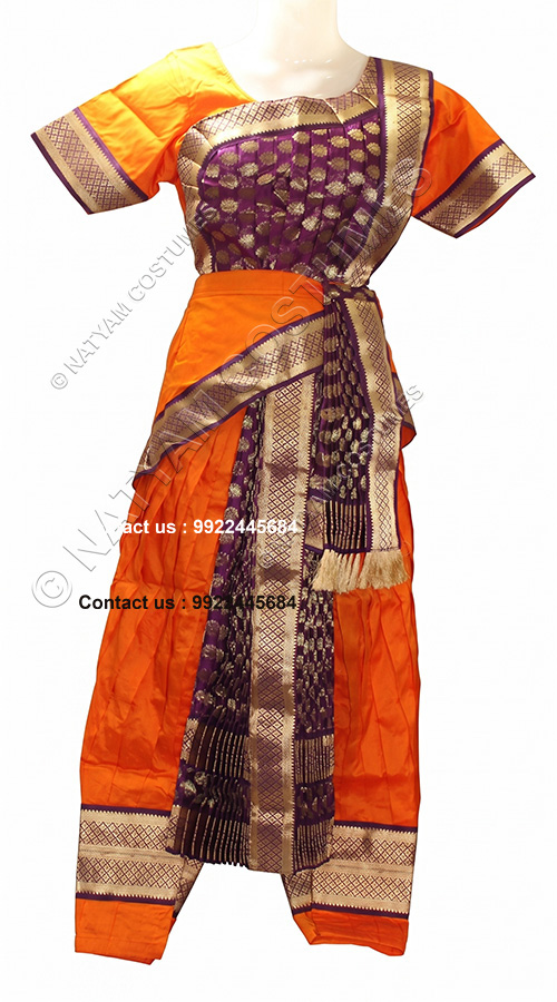 kuchipudi dress orange with purple