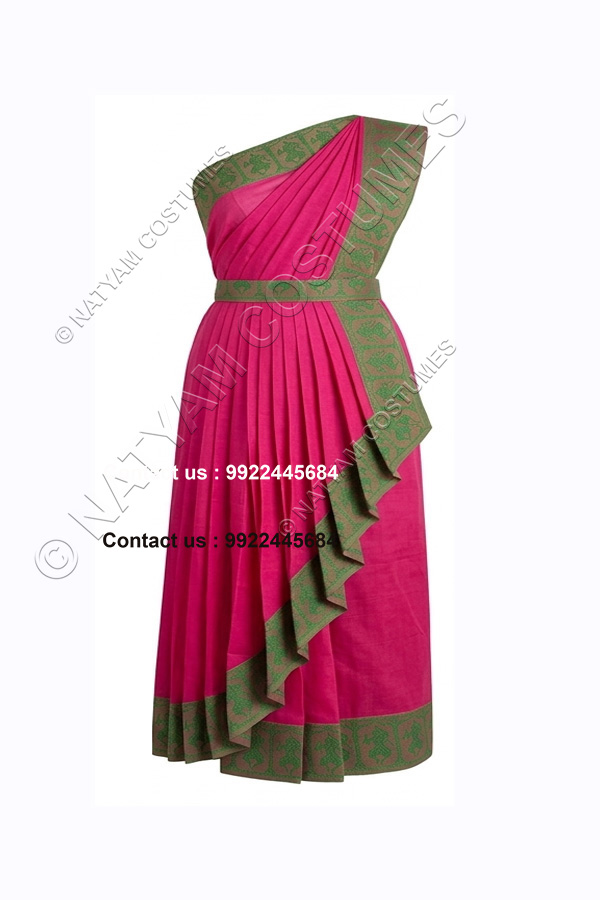 model3 stitched practice saree bright rose pink with green boarder