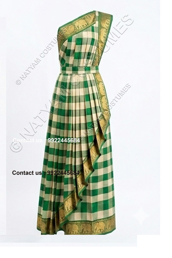 model3 stitched practice saree green and white checked