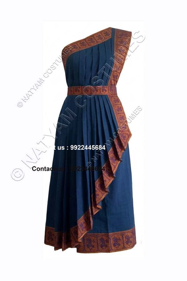 pre stitched practice saree model3 blue with mustard blue boarder
