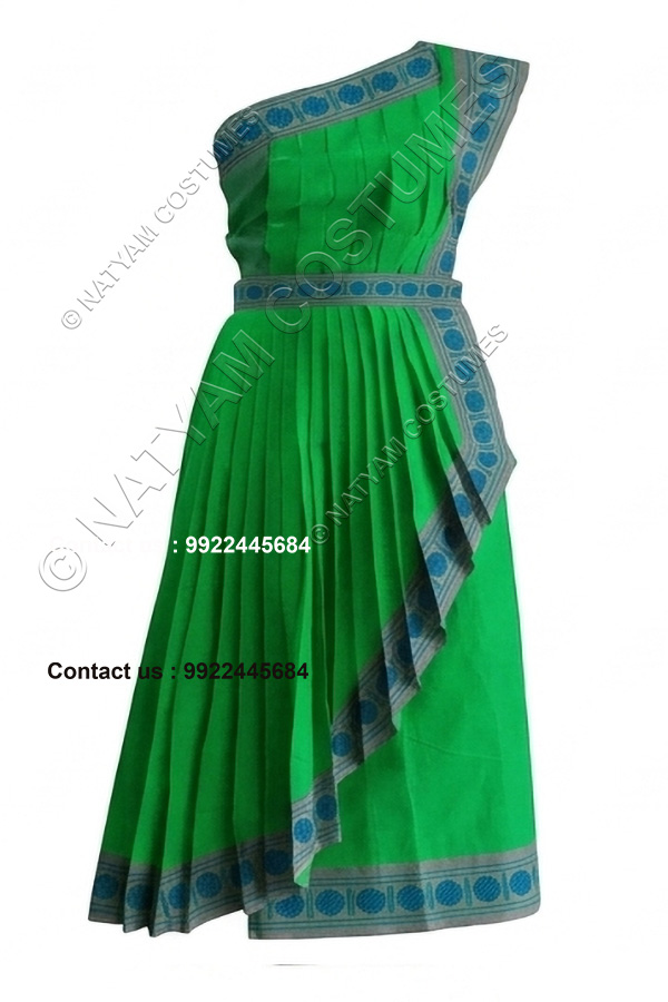 pre stitched practice saree model3 green with blue boarder