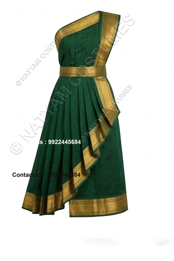 pre stitched practice saree model3 green with gold boarder