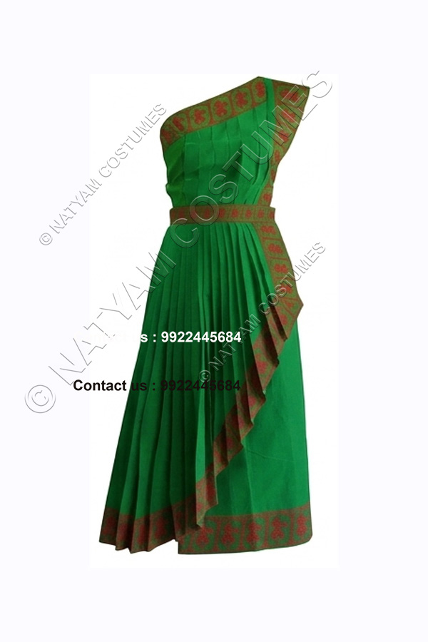 pre stitched practice saree model3 green with red boarder