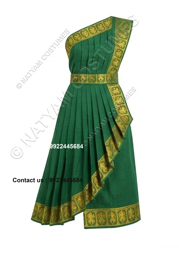 pre stitched practice saree model3 green with yellow boarder