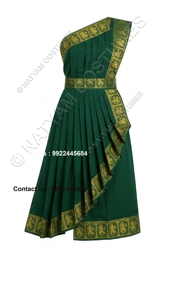pre stitched practice saree model3 green with yellow doll boarder