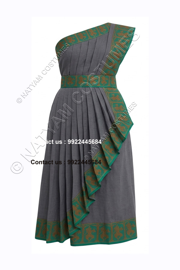 pre stitched practice saree model3 grey with green boarder
