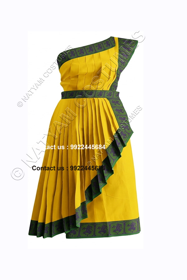 pre stitched practice saree model3 lemon yellow with blue boarder