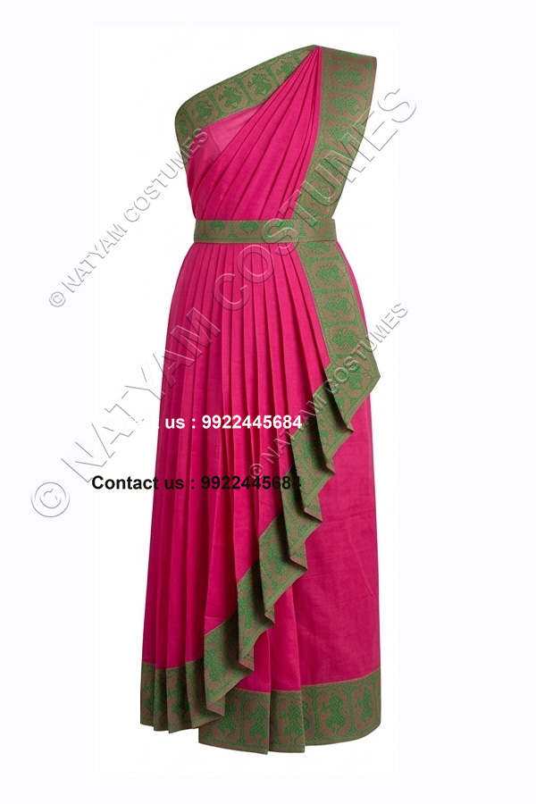 pre stitched practice saree model3 pink with geen doll boarder