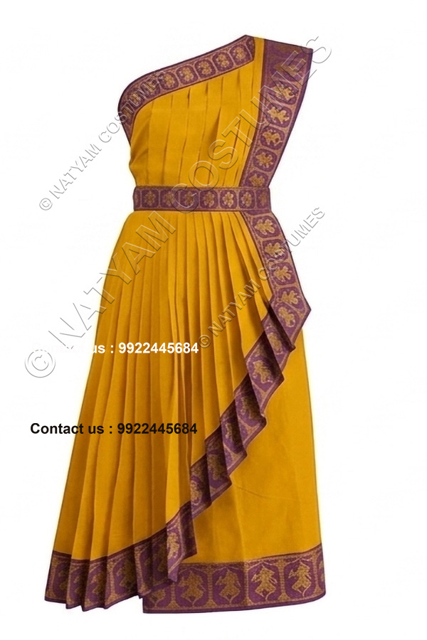 pre stitched practice saree model3 yellow with purple boarder