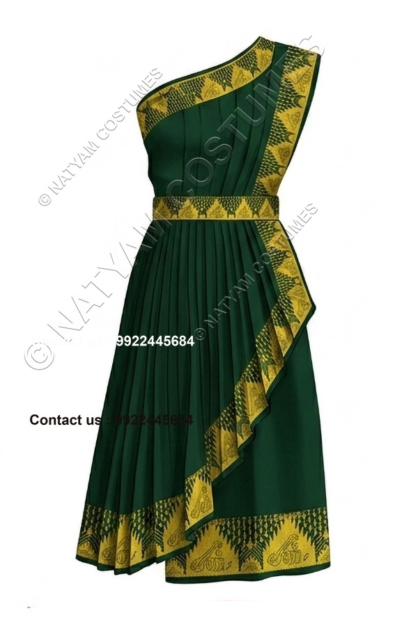 readymade practice saree dark green with yellow boarder