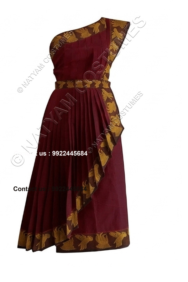 readymade practice saree maroon with yellow mudra boarder