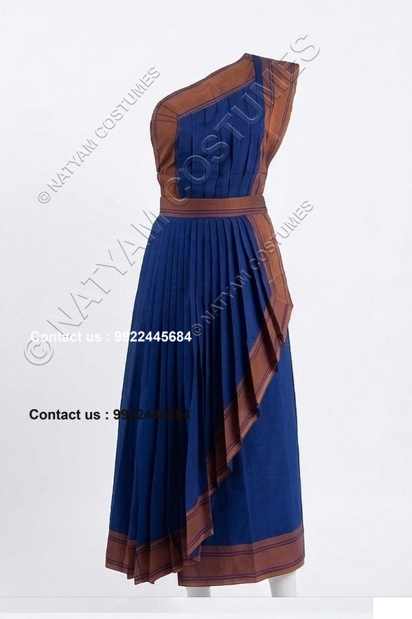 readymade practice saree royal blue with mustard boarder