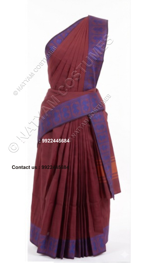readymade practise saree brown with blue doll boarder