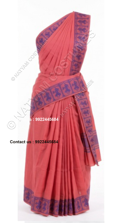 readymade practise saree pink with blue doll boarder
