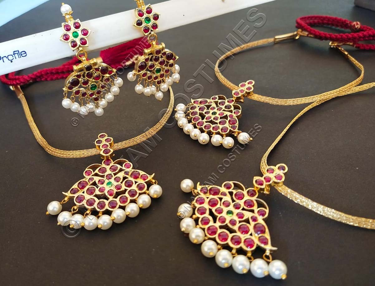 real temple jewellery kempu silver necklance