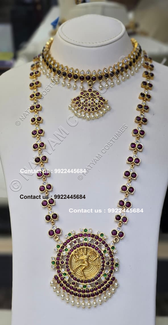 Real temple jewellery kempu silver -Necklance with Haram