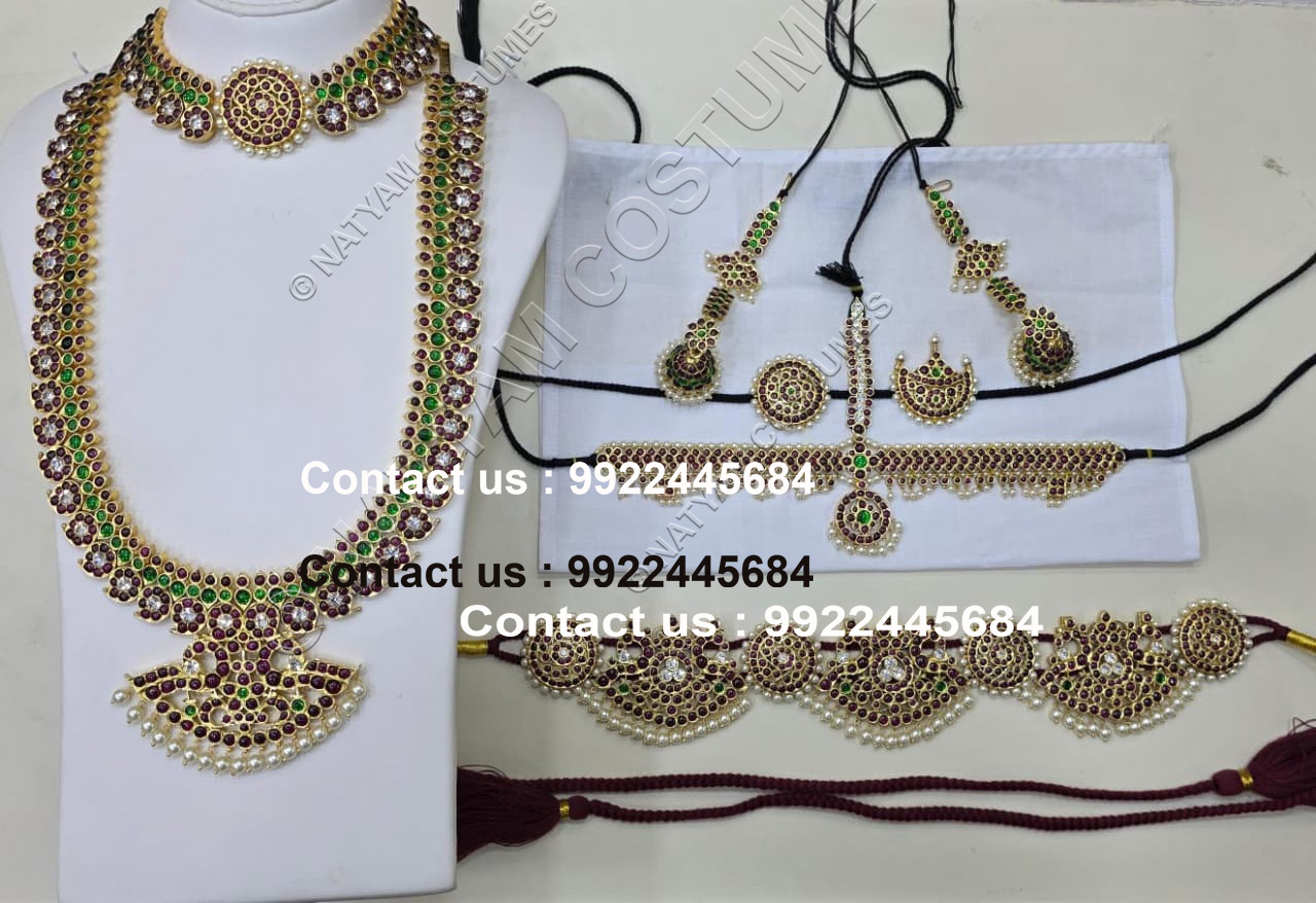Real temple jewellery kempu silver -Full set