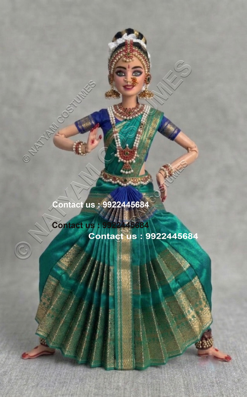 miniature bharatanatyam dance dolls dark green and yellow dress
