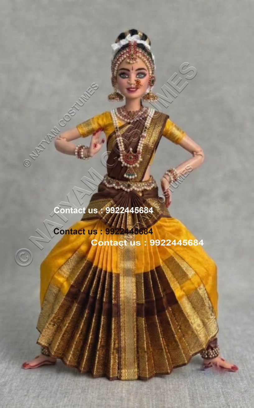 miniature bharatanatyam dance dolls dark green and yellow dress
